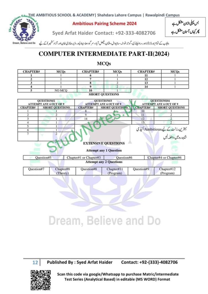 12th Class Computer Pairing Scheme